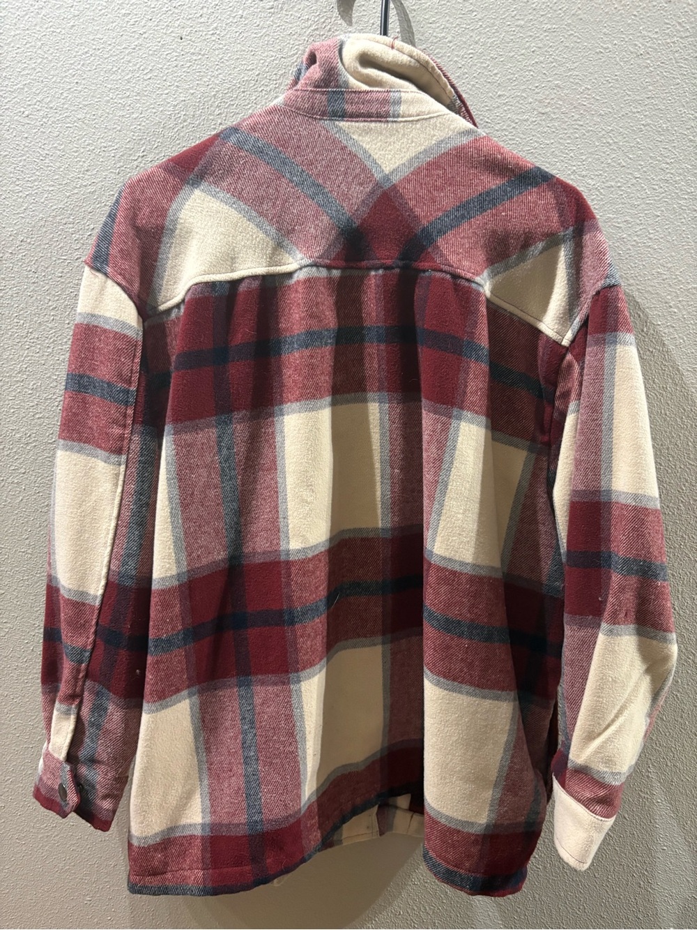 HFX Red Cream Plaid Button Front Fleece Flannel Shacket Jacket Size Small - Picture 3 of 3